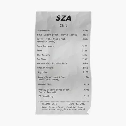 Calligraphy Sza Ctrl Album Receipt Poster Art Mural Room Decor Home Modern Print Painting Funny Vintage Decoration Picture Wall No Frame