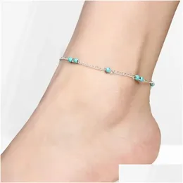 Anklets Unique Turquoise Beads Anklet Souvenir Ankle Bracelet Sier Beach Foot Chain Jewelry Fast New Selling 1 Drop Delivery Otbts