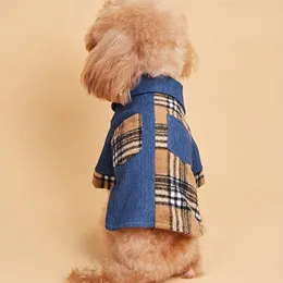 1pc 데님 격자 무늬 코트, 재킷, 애완 동물 셔츠, 봄, 가을 및 겨울을위한 개 옷