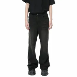 IEFB New Stylish Men's Jeans Primavera Calça Americana Hem Ragged Design Micro Flare Black Denim Pants Trendy Masculino Casual 9C4801 h5rS #
