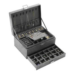 Graue 3-lagige Flanell-Schmuck-Organizer-Box für Halsketten, Ohrringe, Ringe, Präsentationsbox für Damen, großes Fassungsvermögen 240314