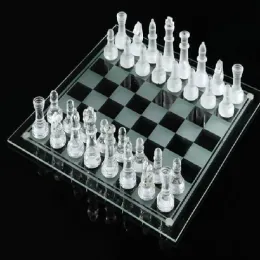 Miniatures Glass Chess Game Game Funkcjonalna lita szachowa deska szachowa z przezroczystymi szklanymi szklanymi sztukami gry dla dzieci dorosłych 20x20 cm