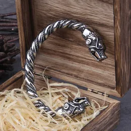 Edelstahl Nordic Viking Norse Dragon Armband verstellbare Herren Armband Manschettenarmbänder mit Holzbox 240313