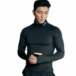 NYHET HERRENS LG SLEEVE T-shirt Turtleneck Stretch Tight Clothing Jogger Gym Running Training Backing Shirt Casual LG Sleeved O3GC#