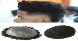 Thin Skin 6MM Man Afro Curly Hair Unit Black Mens Kinky Curl Male Toupee Human Hairs Wigs Kinky Curlys PU Full Machine Made6688444