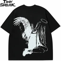 Mężczyźni Tshirt streetwear japońskie harajuku kreskówki aniołowe skrzydła graficzna T-shirt Summer Hiphop T Shirt Anime Tops Tee Cotton Y2K 240311