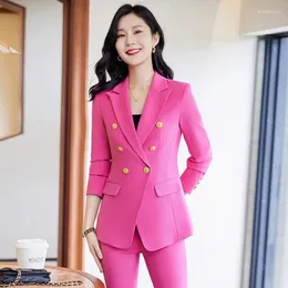 Women's Two Piece Pants Korean High Quality Est Fashion Solid Colour Long Sleeve Jacket Office Ladies Trouser Suit