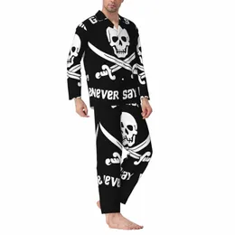 Goies Never Say Die Sleepwear Autunno Skull Pirate Casual Oversize Pigiama Set Uomo Lg Maniche Comoda camera da notte I5yA #