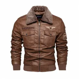 pu Jacket Men Thick Warm Military Bomber Tactical Leather Jackets Mens Outwear Fleece Fur Collar Windbreaker Coat Male 6XL Z6vw#