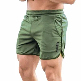 Mężczyzn Side Slit Shorts Szybkie suche szorty Męskie Fitn z kieszeniami Streetwear Letter Drukuj Side Szorki na siłownię sporty elastyczne H9q8#