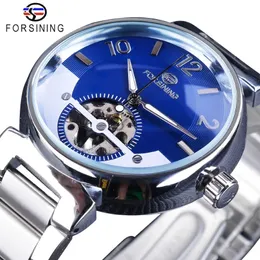 Forsining Blue Ocean Dial Moda retro meio esqueleto design masculino de esqueletos transparentes de luxo de luxo de luxo relógios 300b