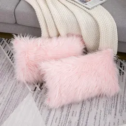 Walentynki Zestaw 2 różowych puszystej poduszki okładki Nowe luksusowe serie w stylu merynosów Blush Faux Fur Dekoracyjne okładki na poduszki kwadratowe