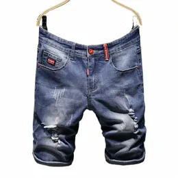 Nya mäns tunna denim fi shorts ons denim smal fit casual korta mäns jeans shorts homme förstörde rippade jeans plus storlek v36n#