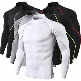 Мужская спортивная футболка для бодибилдинга Быстросохнущая рубашка для бега с рукавами Lg Compri Top Gym T Shirt Men Fitn Tight Gym Sports b6NH #