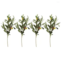 Flores decorativas 4pcs Artificial Olive Branches Vasos Plantas Decoração doméstica para casamento em casa