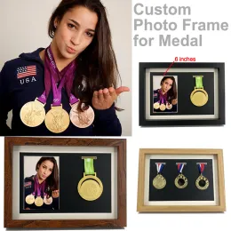 Frame Wood Custom Photo Frame Set för medaljer Holder Vintage Medal Display Case Poster Frame DIY Protection Frame For Present Objekt