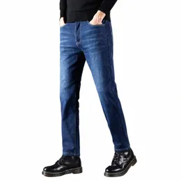 Kubro Autumn Winter Warm Fleece Stretch Jeans Men 2023 FI Quality New Busin Denim Pants Straight Flocking Wool Trousers Y81Q#