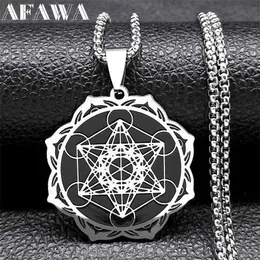 Pendant Necklaces Sacred Geometry Metatron Cube Angel Seal Archangel Necklace for Women Men Stainless Steel Flower of Life Lotus Jewelry N7961S02C24326