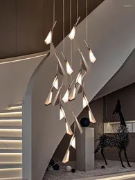 Lustres loft designer escada lustre criativo el lobby villa sótão modelo quarto convidado aço inoxidável decorativo led lustre