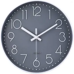 Аксессуары для часов 14-дюймовые настенные часы без тикания, бесшумные, на батарейках, круглые, в современном простом стиле, декор (серый)