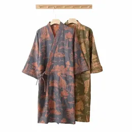 para roupão de banho masculino pijamas impresso macio metade sleepwear vestido masculino floral casa cott manga solta roupas puras dring wear p22u #