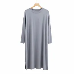 ملابس ليلية جولة LG و Lightgown Mid-Lg Length ملابس وسيط مريح الركبة للرجال ملابس النوم Dres Soft Sleeve C6Qg#