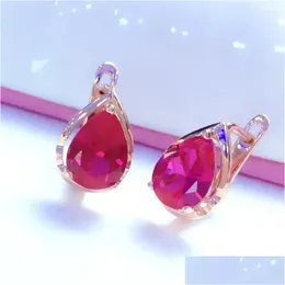 Stud Earrings Classic 585 Purple Gold Simple Water Drop Ruby For Women Plated 14K Rose Light Luxury Engagement Jewelry Delivery Otkdm