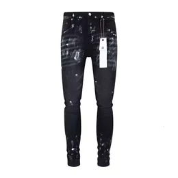 High Street Fashion Mens Jeans Desgastado Preto Cinza Tinta Inkjet Slim Fit ROXO Jeans Moda Masculina