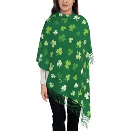 Lenços Irlandês Lucky Clover Scarf Homens Mulheres St. Patrick's Day Headwear com Borla Xales de Inverno e Envoltórios Quente Macio Bufanda