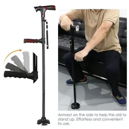 Collapsible Telescopic Folding Cane Elder LED Walking Trusty Sticks Crutches For Mothers The Fathers With Alarm 240312