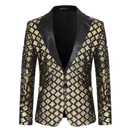 Fashionable Mens Luxury Sequin Checkered Suit Jacket Gold/Silver Singer Host Stage Party Loose Fiting Dress Jacket 240326