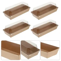 Take Out Containers 10PCS Rectangular Kraft Paper Sandwich Wrapping Boxes Cake Bread Snack Bakery Packing Box With Plastic Clear Lids