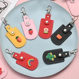 Keychains Cute Mini Card Cover Keychain PU Leather Protection Key Chain Kawaii Women Bag Pendant Ornament Car Case Accessories