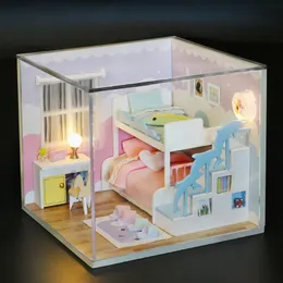 Bebê casa kit mini diy artesanal 3d puzzle montagem modelo de construção menina brinquedos casa decoração do quarto com móveis de madeira craf 240321