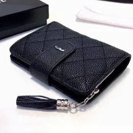 Caviar couro unissex designer prata hardware portátil e pequena carteira multi cartão bit requintado e luxuoso diamante treliça moeda bolsa cartão saco 15x10cm