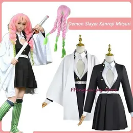 cosplay Costumi anime Kimono Kanroji Mitsuri set completo di parrucche di ruolo per il carnevale di Halloween in arrivo costumi per ragazze per adulti e bambiniC24321