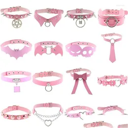 Chokers Choker Goth Pink Layered Necklaces For Women Punk Sier Color Spike Chains Neck Strap Gothic Collar Men Y2K Body Jewelry Drop D Ot2Up