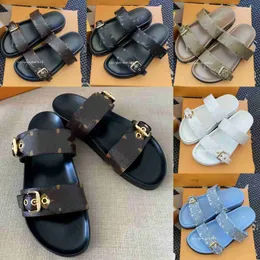 Sandálias 10a Top Quality Designer Sandália Mulas Couro Genuíno Sapato Casual Bom Dia Sandale Fivela Ajustável Mulher Gladiador Slipper Flat Sliders Summer Beach