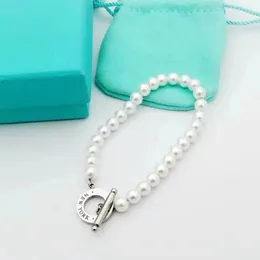 Moda elegante catena in argento da donna ragazza anello rotondo con perline design perlina lettera simpatico braccialetto di perle collana di perle di alta qualità splendidi gioielli