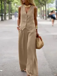Summer Women Blazer Suit Tops Tops Wide Leg Pants Zanzea Elegant Metters Works Workfits Sicslish Urban Tracksuits 240322