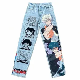 y2k jeans män harajuku anime hip hop tryck mönster jeans hög midja jeans största streetwear ropa estetiska breda benbyxor 07u5#