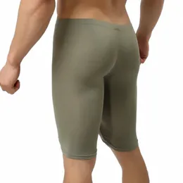 Pijamas masculinos de seda gelo ultra-fino transparente pênis bolsa sono inferior corpo escultura calças leggings sexy masculino nightie sleepwear c0zz #