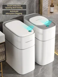 Bags Joybos Smart Sensor Trash Can Intelligent Induction Bathroom Home Electronic Trash Can Automatic Bagging Induction Trash Can 14L