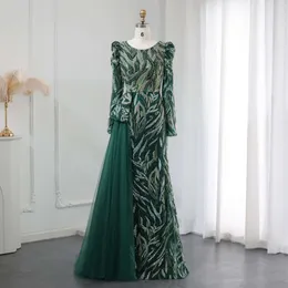 Denizkızı Yeşil Sharon Emerald Akşam Söyledi Elbise Aşırı Etek Uzun Kollu Altın Plus Beden Müslüman Kadın Düğün Prom SS001