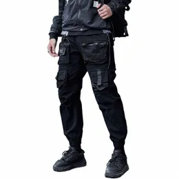 Calça cargo masculina de estrada única, calça masculina fi 2023 preta baggy joggers techwear hip hop harajuku streetwear calças cott e8j8 #