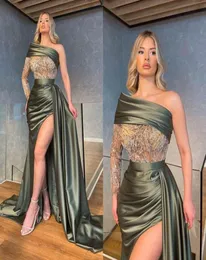 2022 Sexy Bling Crystal Mermaid Evening Dresses Ware One Counte Online Major High Side Side Split Sleeves Zipper Back 1820357