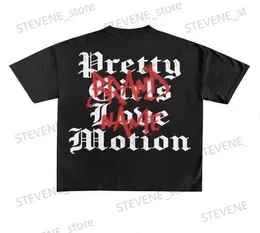 Męskie koszulki Summer Nowy harajuku retro punkowy druk drukarnia luźna bawełniana koszulka Y2K American Hip-hop neutralna para tops INS t240325