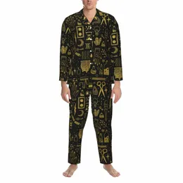 Bruxa Magia Pijama Define Spooky Halen Quente Pijamas Homens Lg-Sleeve Casual Loose Home 2 Piece Nightwear Plus Size 2XL g8Mq #