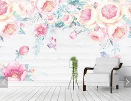 Sfondi Nordic Fiore dell'acquerello Murale Murales di carta Pittura di arte 3D Tela dipinta a mano Floreale Papel Pintado