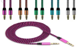 CAR AUD AUX CABLE CABLE NYLON مضفر 3ft 1M سلكية سلكية مقبس ستيريو 35 مم ذكر للهاتف الذكي 4171027